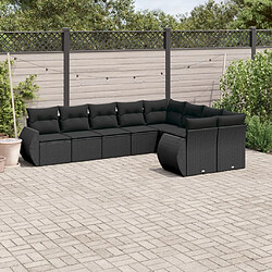 vidaXL Salon de jardin 9 pcs avec coussins noir résine tressée