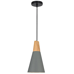 Stoex Suspension Luminaire Moderne Gris, Abat-Jour en Métal Et Bois, Suspension Lustre Nordique Rétro, Ampoule Non Incluse 