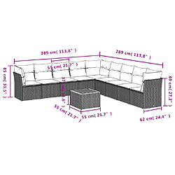 Avis vidaXL Salon de jardin avec coussins 10 pcs gris résine tressée