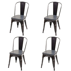 Decoshop26 4x chaises de salle à manger cuisine design industriel en métal noir assise synthétique gris 04_0000597