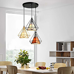 STOEX Lustre Suspension Luminaire Industrielle Cage forme Diamant Contemporain 25cm E27 (3 Couleur, Noir Doré Café)