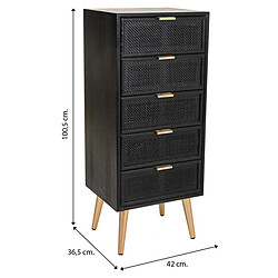 Pegane Chiffonnier, meuble de rangement en bois coloris noir - Longueur 42 x Profondeur 36,50 x Hauteur 100,5 cm