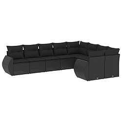 vidaXL Salon de jardin 9 pcs avec coussins noir résine tressée