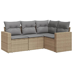 vidaXL Salon de jardin avec coussins 4 pcs beige résine tressée