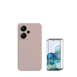 Kit de film en verre trempé de la couverture de 5D + couvercle de silicone liquide Phonecare pour Xiaomi Redmi Note 13 Pro+ Plus - rose 