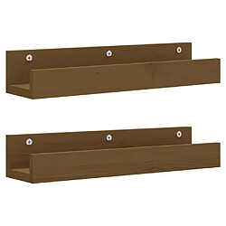 vidaXL Étagères murales 2 pcs Marron miel 50x12x9cm Bois de pin massif