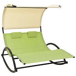 vidaXL Chaise longue double avec auvent textilène vert et crème