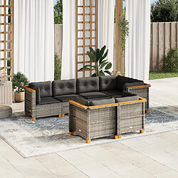 vidaXL Salon de jardin avec coussins 7 pcs gris résine tressée 