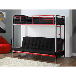 Vente-Unique Lit mezzanine 90 x 190 cm - Avec banquette convertible - Métal - Noir et Rouge + Futon + Matelas - MODULO V