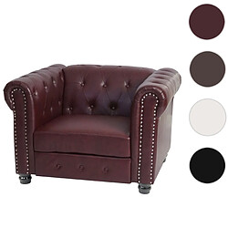 Mendler Fauteuil de luxe Chesterfield, fauteuil relax, similicuir ~ pieds ronds, brun rouge