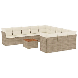 vidaXL Salon de jardin avec coussins 12 pcs beige résine tressée