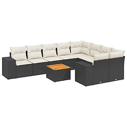 Maison Chic Salon de jardin 10 pcs avec coussins, Ensemble Tables et chaises d'extérieur noir résine tressée -GKD615925