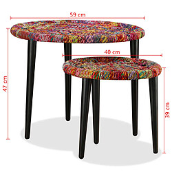 vidaXL Table basse 2 pcs Détails tissés chindi Multicolore pas cher