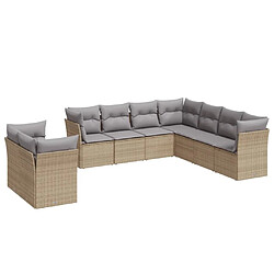 vidaXL Salon de jardin avec coussins 9 pcs beige résine tressée