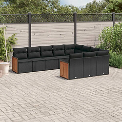 vidaXL Salon de jardin 10 pcs avec coussins noir résine tressée 