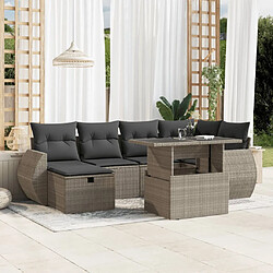 vidaXL Salon de jardin avec coussins 7 pcs gris clair résine tressée 