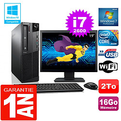 PC Lenovo M92p SFF Core I7-2600 Ram 16Go Disque 2 To Wifi W7 Ecran 19" - Occasion