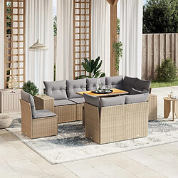 vidaXL Salon de jardin avec coussins 9 pcs beige résine tressée