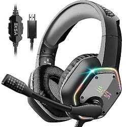 Universal Casque de jeu USB - Casque PC avec son surround 7.1 3D, microphone avec réduction du bruit,