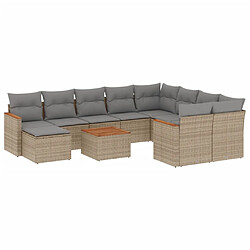 vidaXL Salon de jardin et coussins 11 pcs mélange beige résine tressée