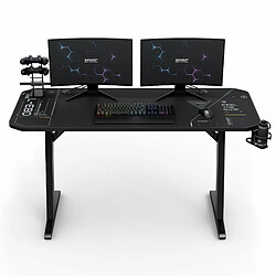 SENSE7 Cybernetic | Table d'ordinateur Table de jeux Bureau | grand plateau 140 x 60 cm | porte-boissons | porte-casques | range-câbles