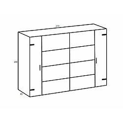 Inside 75 Armoire STOKE 2 portes coulissantes 2 portes battantes corps graphite rechampis chêne poutre