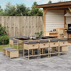 Maison Chic Ensemble à manger d'extérieur 13 pcs avec coussins,Salon de jardin,Mobilier de jardin mélange beige rotin -GKD817460