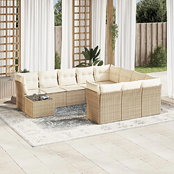 vidaXL Salon de jardin 11 pcs avec coussins beige résine tressée 