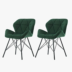 Decoshop26 Lot de 2 chaises de salle à manger en tissu velours vert couture triangle pieds en métal design Eiffel CDS09333 