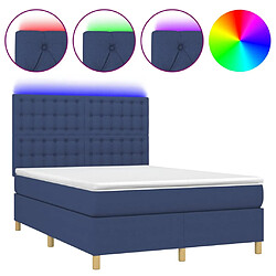 vidaXL Sommier à lattes de lit et matelas et LED Bleu 140x200 cm Tissu