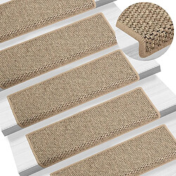 vidaXL Tapis d'escalier autocollants 15 pcs 65x21x4 cm Beige foncé 