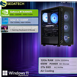 Sedatech Pack PC Gamer Pro • Intel i5-13400F • RTX4060Ti • 32Go RAM • 2To SSD M.2 • Windows 11 • Moniteur 27''