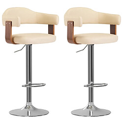 vidaXL Tabourets de bar lot de 2 crème bois courbé et similicuir 