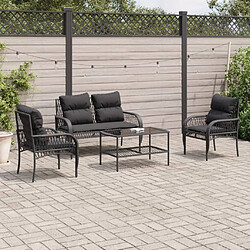 vidaXL Salon de jardin 4 pcs avec coussins noir résine tressée 