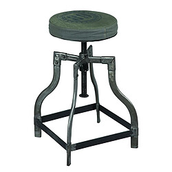 Pegane Tabouret à vis en acier et coton coloris noir / beige - Diamètre 36 x hauteur 53-71 cm 