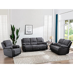 Vente-Unique Canapé 3 places relax en microfibre et simili gris et noir BRODY 