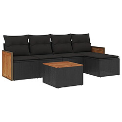 vidaXL Salon de jardin 6 pcs avec coussins noir résine tressée