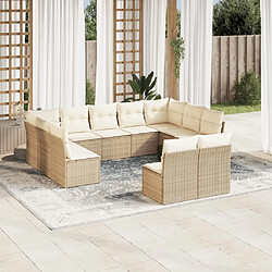 vidaXL Salon de jardin 11 pcs avec coussins beige résine tressée 