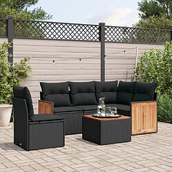 vidaXL Salon de jardin 6 pcs avec coussins noir résine tressée