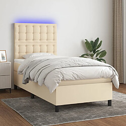 vidaXL Sommier à lattes de lit et matelas et LED Crème 100x200cm Tissu