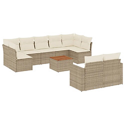 vidaXL Salon de jardin avec coussins 10 pcs beige résine tressée