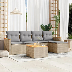 Maison Chic Ensemble à manger d'extérieur 6 pcs avec coussins,Salon de jardin,Mobilier de jardin mélange beige résine tressée -GKD826170