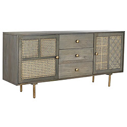 Pegane Buffet Meuble de rangement en bois de de manguier et MDF coloris gris - Longueur 160 x Hauteur 75 x Profondeur 40 cm