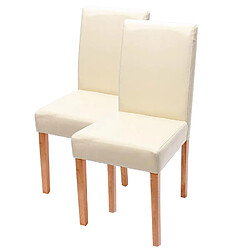 Mendler Lot de 2 chaises de séjour Littau ~ simili-cuir, crème, pieds clairs