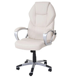 Decoshop26 Fauteuil de bureau sur roulettes avec fonction massage chauffage pivotante en synthétique crème 04_0001917