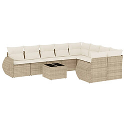 vidaXL Salon de jardin avec coussins 10 pcs beige résine tressée