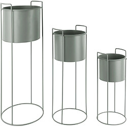 Pt' Set de 3 supports à plantes ronds en métal Essence Vert. Set de 3 supports à plantes ronds en métal Essence Vert