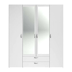 Youdoit Armoire à décor blanc 4 portes battantes + 2 miroirs + 2 tiroirs 160 x 51 x Hauteur 185 cm pas cher