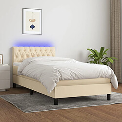 vidaXL Sommier à lattes de lit avec matelas LED Crème 100x200 cm Tissu