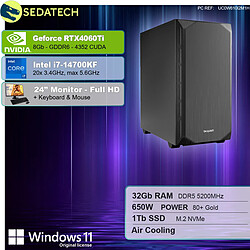 Sedatech Pack Workstation Silent • Intel i7-14700KF • RTX4060Ti • 32Go DDR5 • 1To SSD M.2 • Windows 11 • Moniteur 24"